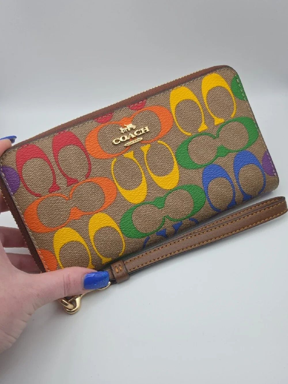 Coach Pride Brown Rainbow Signature Mono Zip Long Wallet/Wristlet (EUC)✨️🌈✨️